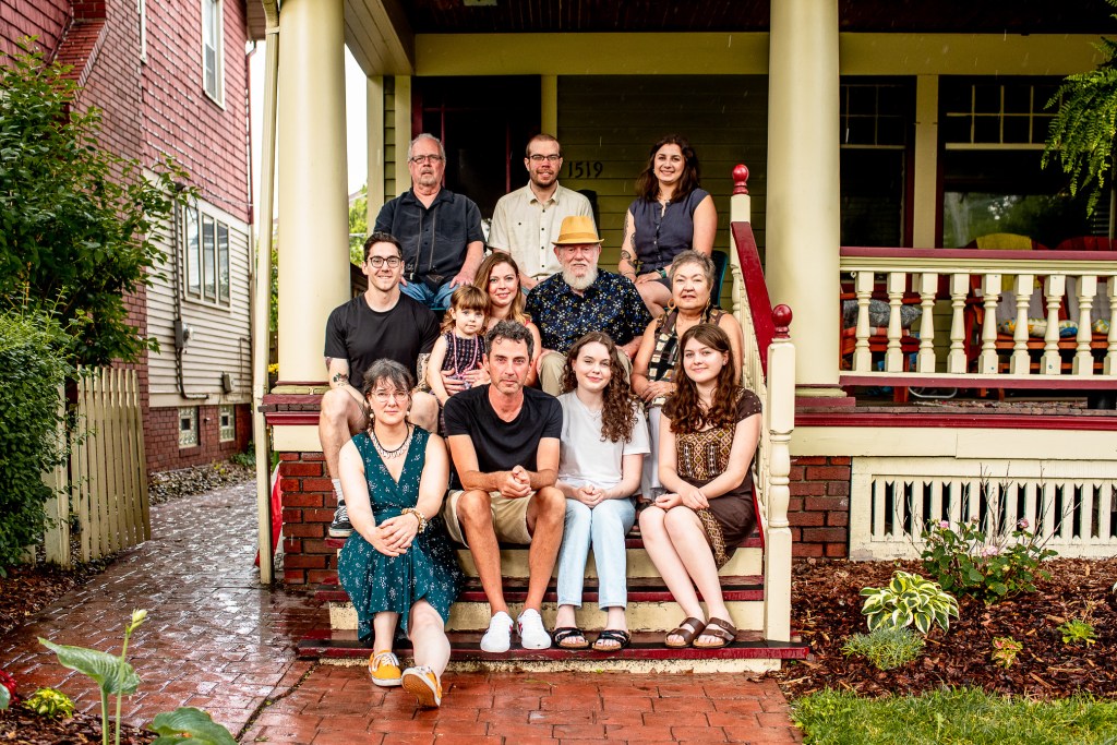 outdoor porch family session in lakewood ohio