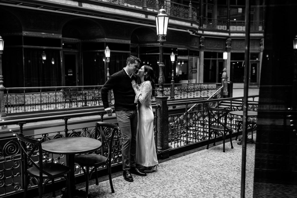 Black and White Engagement Photos in Downtown Cleveland